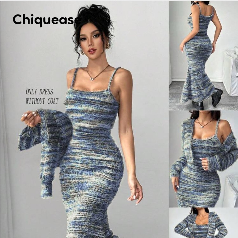 SHEIN Fuzzy Knit Chiqueas dress in Black and Gray - Picture 7 of 7